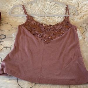 Dusty Rose Lace Embroidery Ribbed Tank Top size S